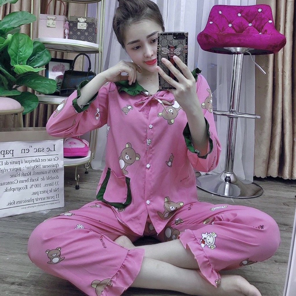 Đồ bộ pijama DenYa tiểu thư nhiều màu dạng nút gài, quần và áo dài tay, chất kate mềm, DB14
