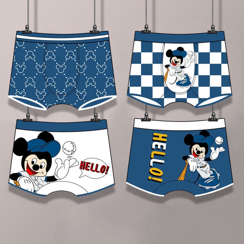 SUGE Bộ 4 Quần Lót Boxer Cotton In Họa Tiết Hoạt Hình Người Nhện Cho Bé Trai