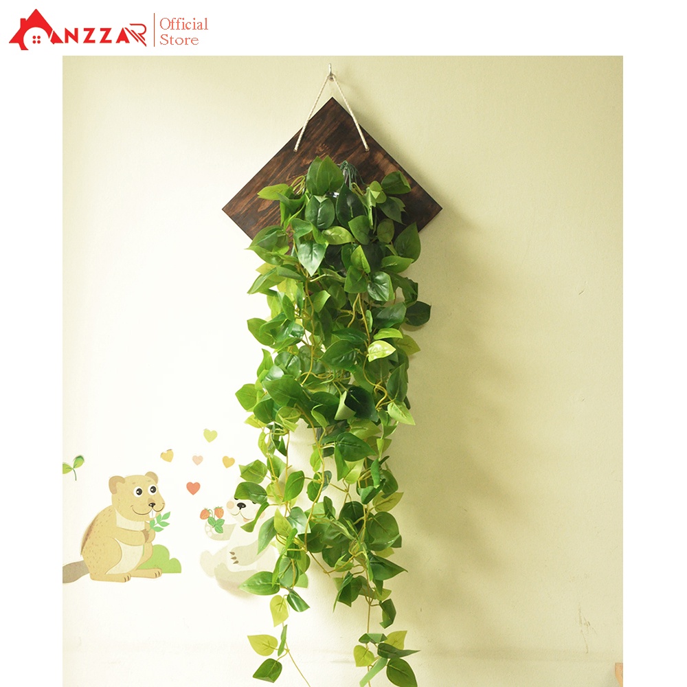 Giỏ hoa cỏ giả treo tường Anzzar gắn bảng gỗ kèm lọ thủy tinh thiết kế mới trang trí nhà cửa phong cách độc đáo BG-02
