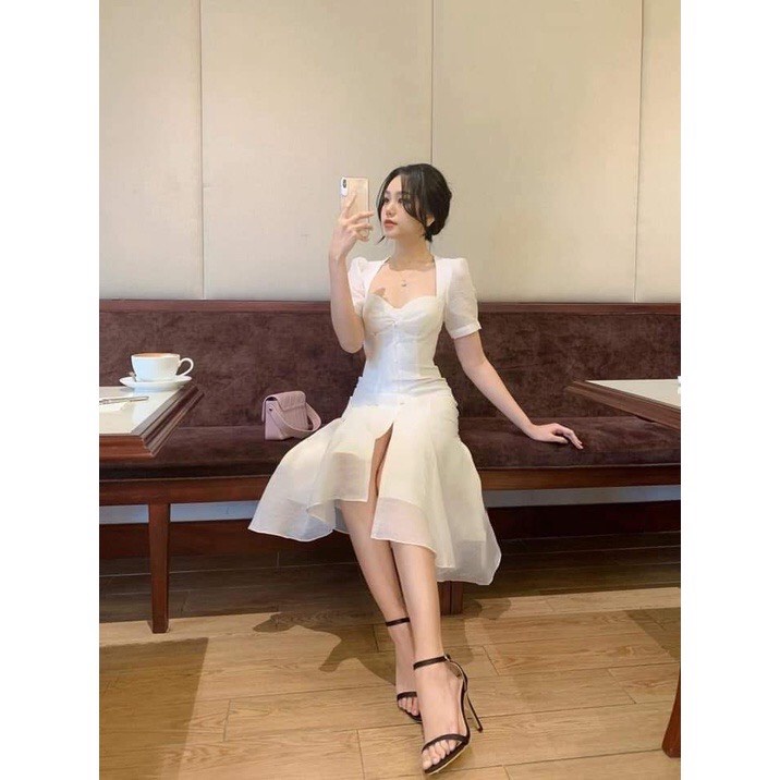 Đầm dự tiệc dáng dài cổ vuông tay bồng phối nút xinh xắn - Silas Dress | BigBuy360 - bigbuy360.vn