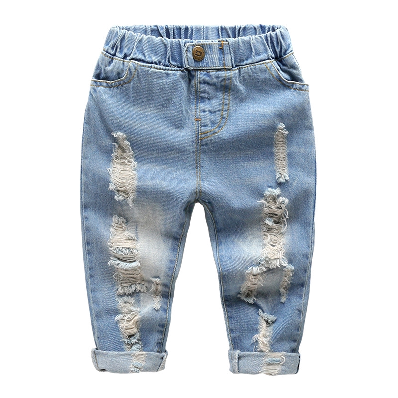 Quần jeans dài bằng cotton màu trơn thời trang xuân thu 2020 phong cách Hàn Quốc cho bé trai và bé gái
