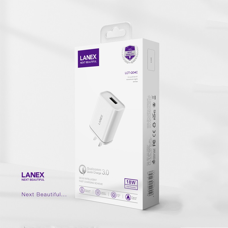 Cóc sạc nhanh Lanex LCT-Q04C 1 cổng USB 3.0A, nhựa ABS, tương thích nhiều thiết bị