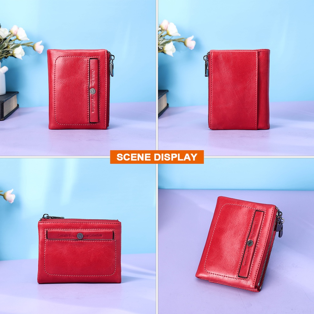 Ví mini cầm tay CONTACT'S C2197 phối khóa kéo thanh lịch thời trang cho nữ