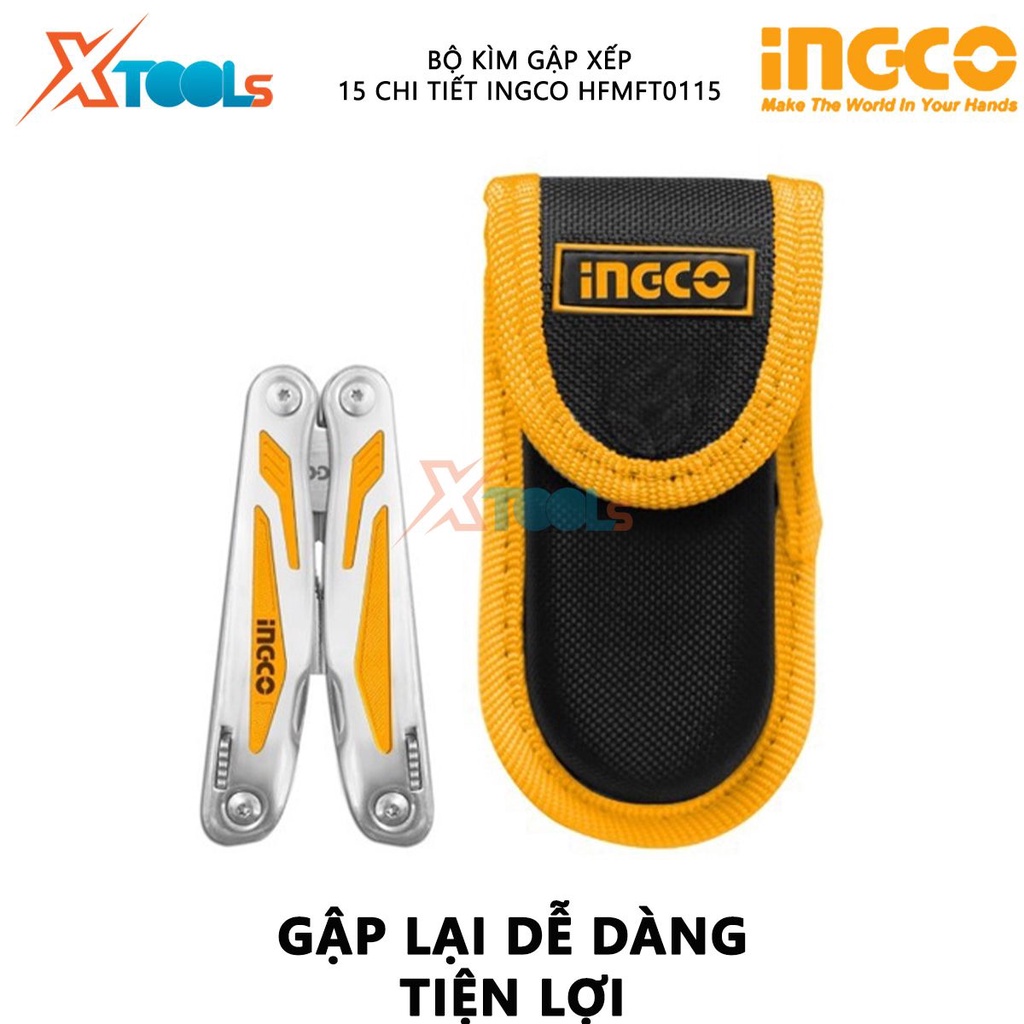 Bộ kìm điện gập/xếp 15 chi tiết INGCO HFMFT0115 | Bộ dao gập/xếp Kích thước tổng thể 155 mm Kích thước đóng 100 mm Có 15