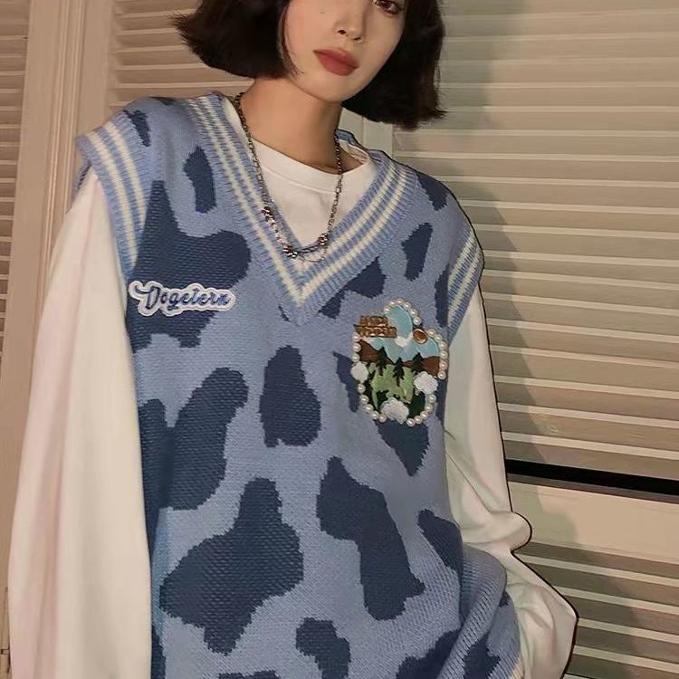 Áo len nữ không tay cổ chữ V dáng rộng thời trang