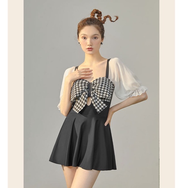 Bộ đồ bơi nữ liền mảnh dáng váy nơ ngực phối màu siêu xinh mới