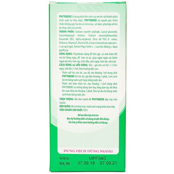 Dung dịch tắm trị rôm sảy cho bé PhytoBeBe 100ml