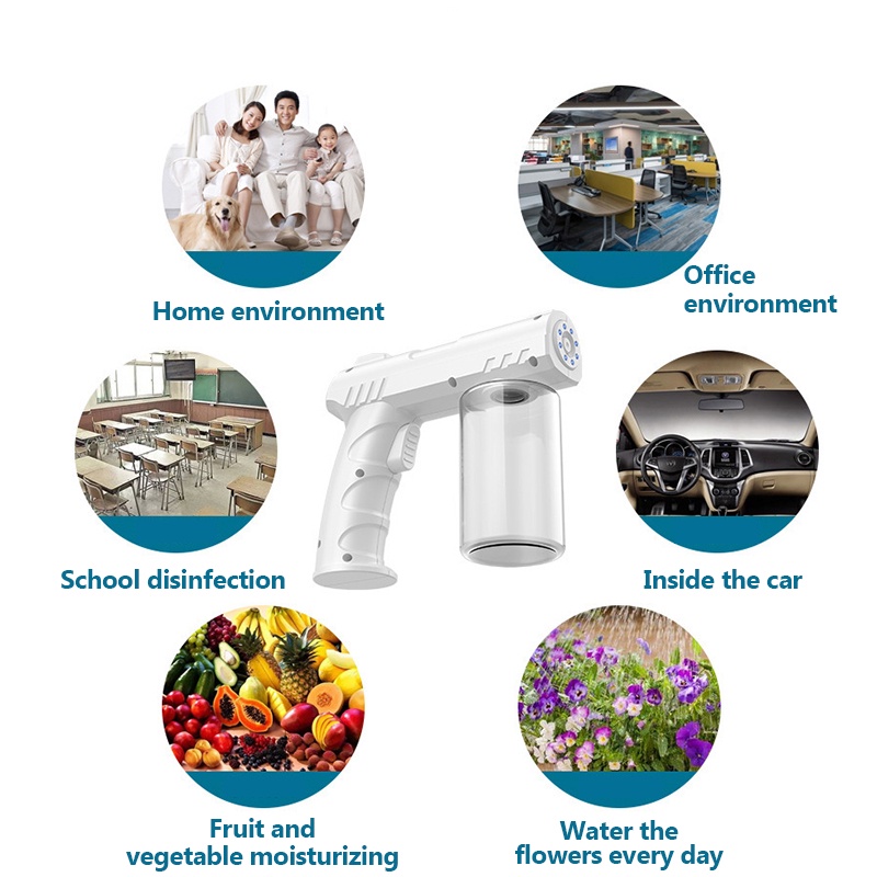 Súng Khử Khuẩn Phun Trùng Cầm Tay Phun Sương ánh Sáng Xanh Nano Phun Chất Lỏng Dung Tích Lớn 800ml