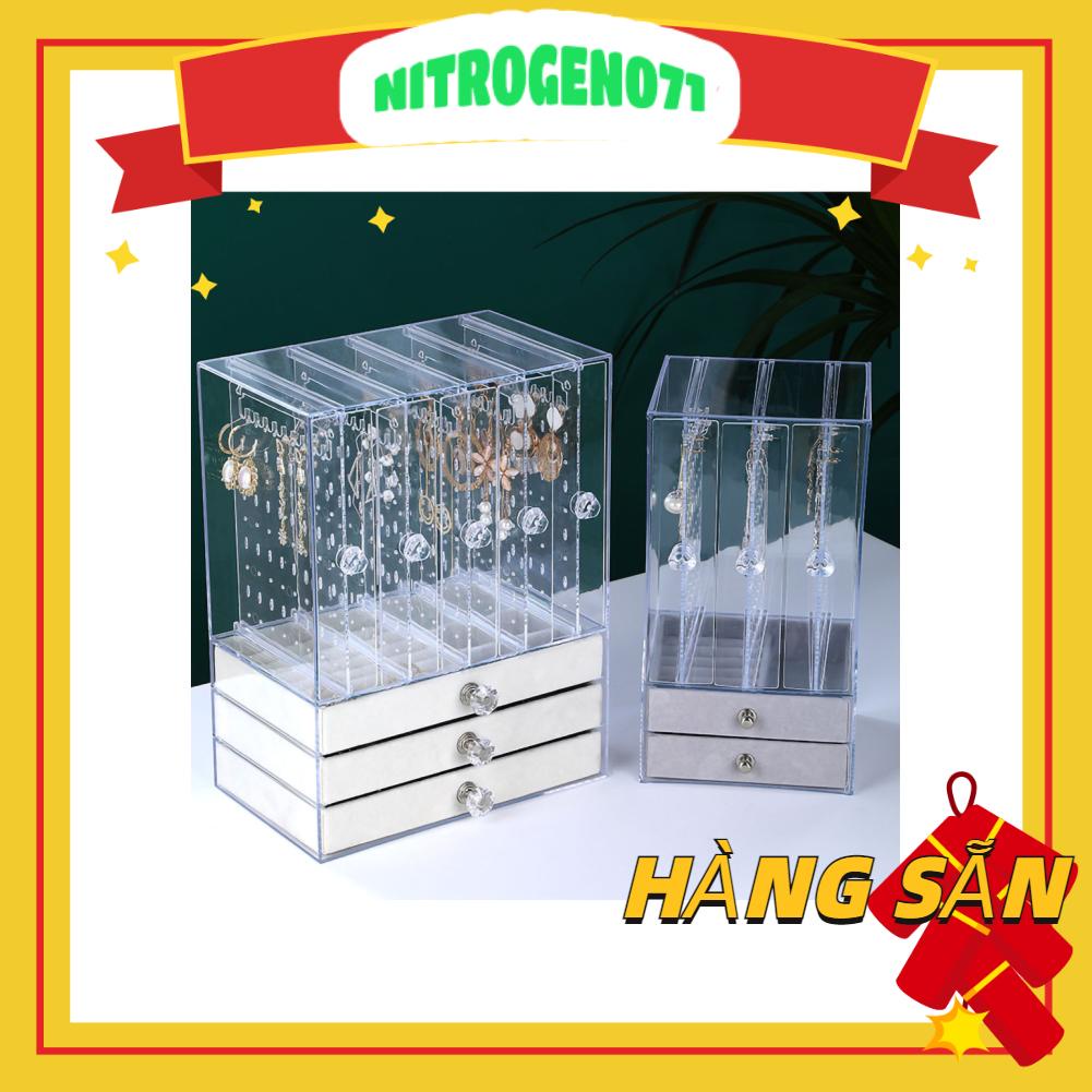 Nitrogen071 Hanging Jewelry Organizer Box Clear Display Stand with Drawers for Earring Rings Necklace