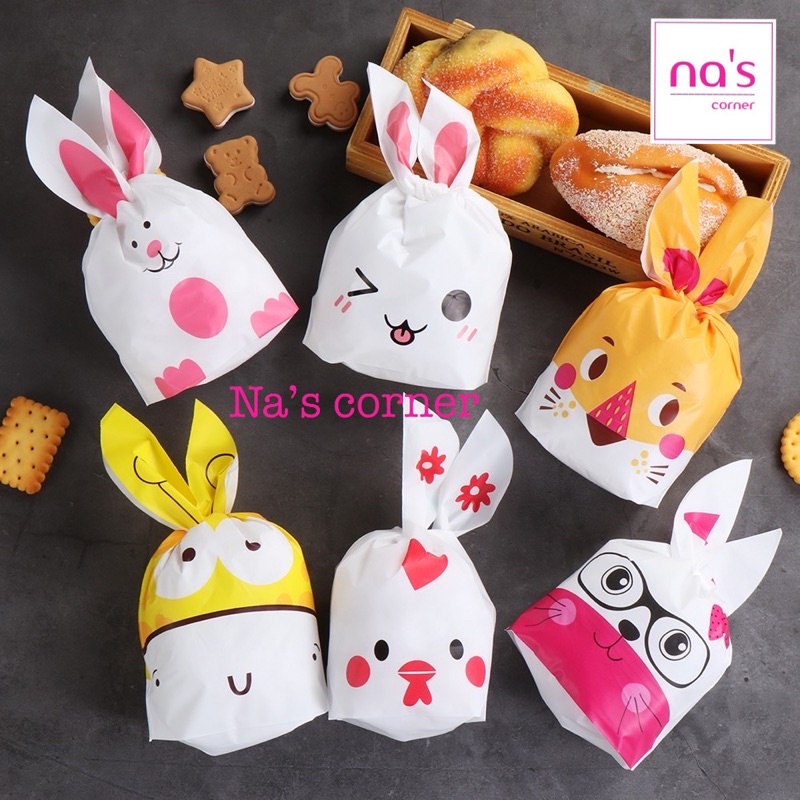 Set 10 túi cột tai thỏ đựng quà tặng, bánh kẹo dễ thương Nhiều mẫu