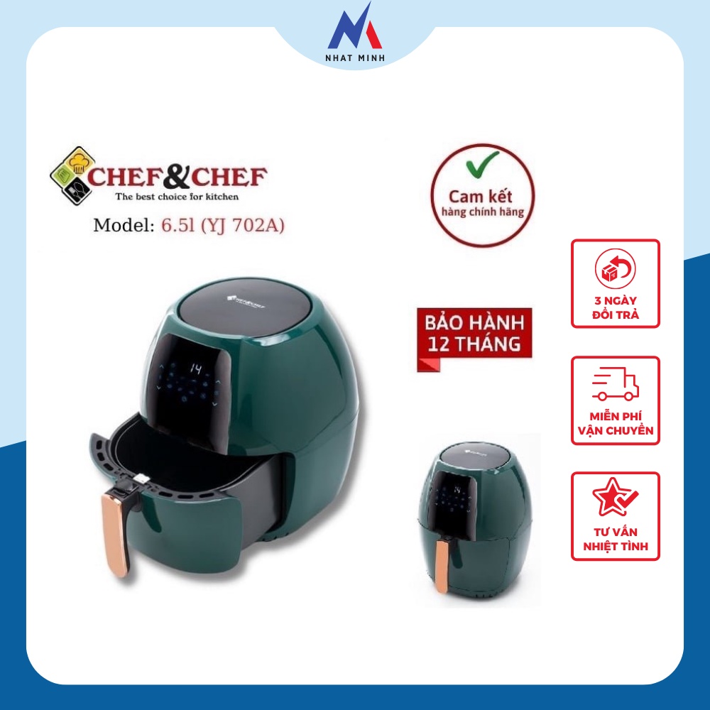 NỒI CHIÊN KHÔNG DẦU CHEF&amp;CHEF ĐIỆN TỬ DUNG TÍCH 6.5L YJ-702A CS 1800W HIỆN ĐẠI CAO CẤP BH 12 THÁNG CHÍNH HÃNG -NM