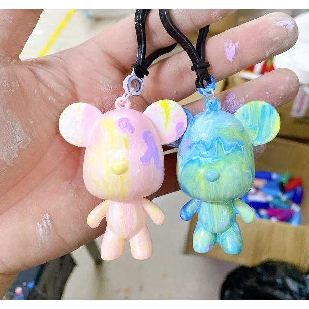 DIY / BỘ KIT GẤU ĐỔ MÀU LÀM MÓC KHOÁ GẤU BEARBRICK HIỆU ỨNG MÀU LOANG MARBEL