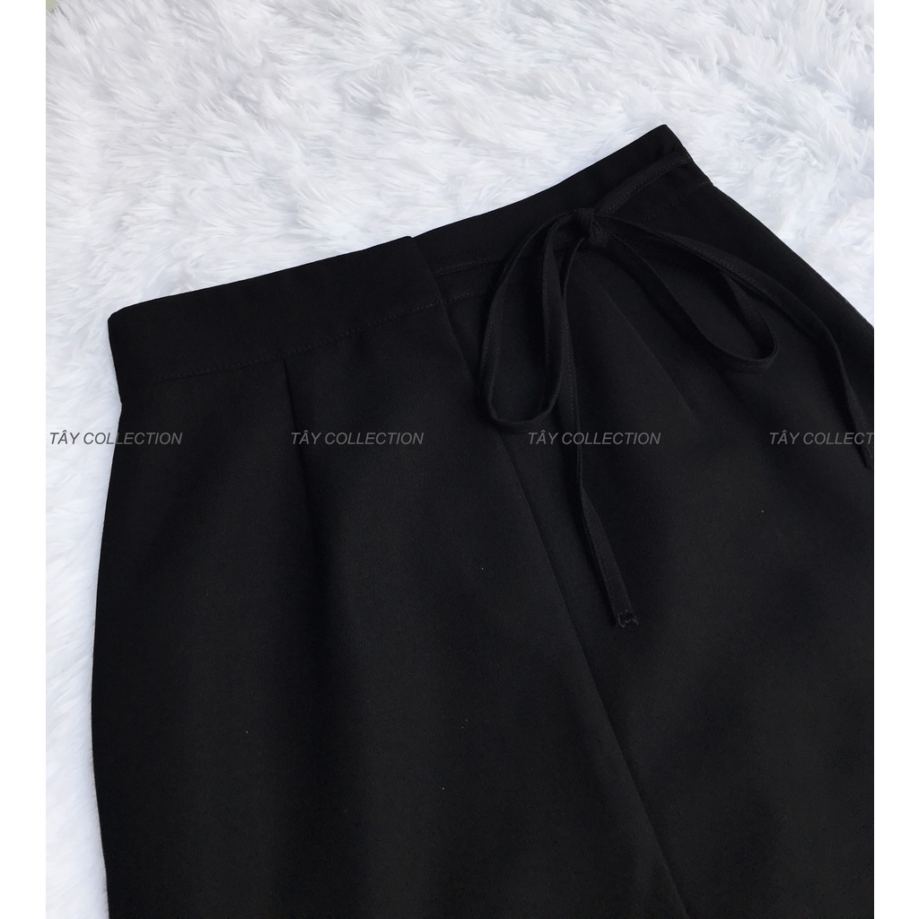 Chân váy midi chữ A phối nơ TÂY COLLECTION dài 60cm qua gối