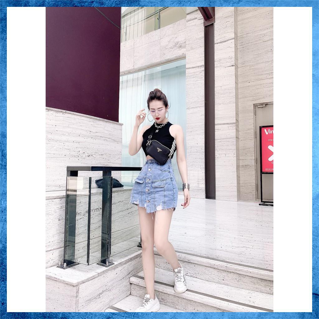 [Mã HUONGZOZO giảm 10K cho đơn 299K] Quần váy jeans rách nhẹ dáng chữ A lưng cao nắp loang màu V0115 | BigBuy360 - bigbuy360.vn