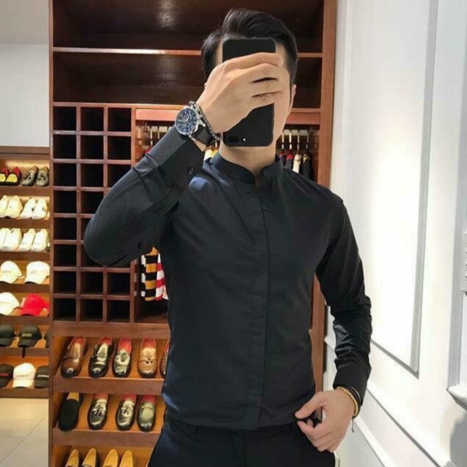 Áo Sơ mi nam BIGSOP dài tay cổ tàu vải trơn mát không nhăn không bai xù