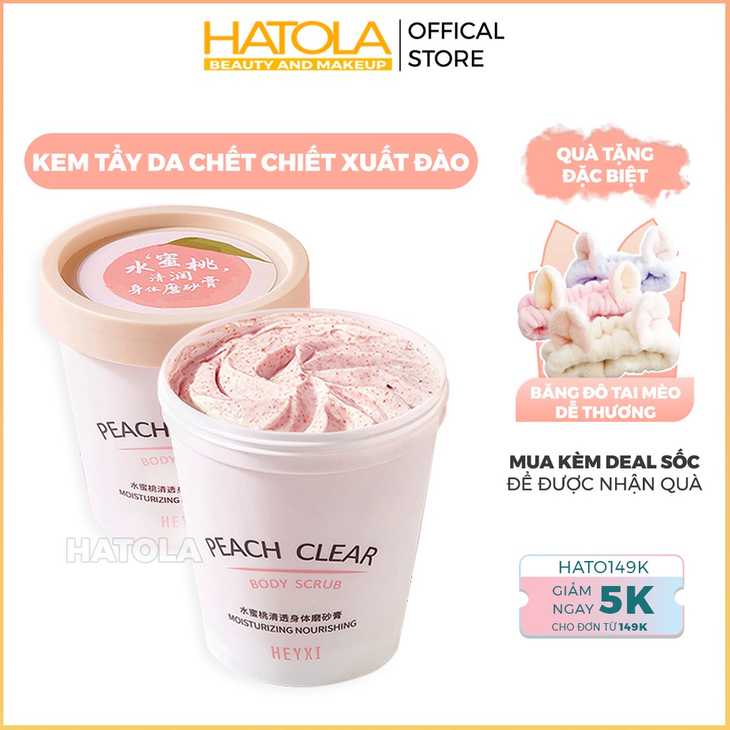 Kem Tẩy Da Chết Body Toàn Thân Heyxi Đào Peach 200g Sạch Sâu Dịu Nhẹ Hatola