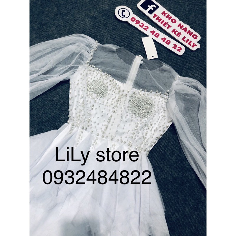 Đầm xoè tay phồng đính cườm ( ảnh và video thật 10000%)