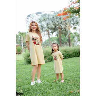 [Mẩu Siêu Đẹp] ĐẦM SUÔNG MẸ VÀ BÉ IN HÌNH  CHÚ LỢN DỄ THƯƠNG -DMB11
