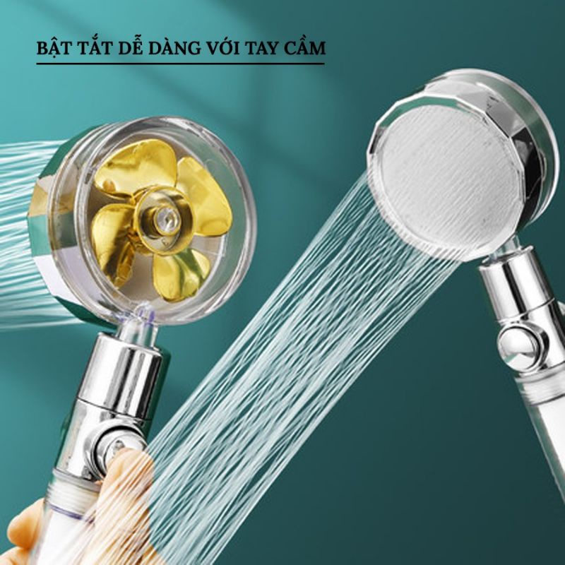 Bát sen cầm tay có lõi lọc, Vòi sen tăng áp dẫn động bằng cánh quạt xoay 360 độ, tay sen massage tiết kiệm nước