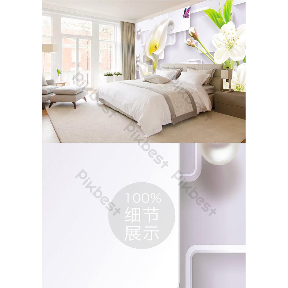 Tranh dán tường Tranh 3d dán tường phòng khách phòng ngủ hiện đại Hoa Đào Bạch (kích thước lớn)