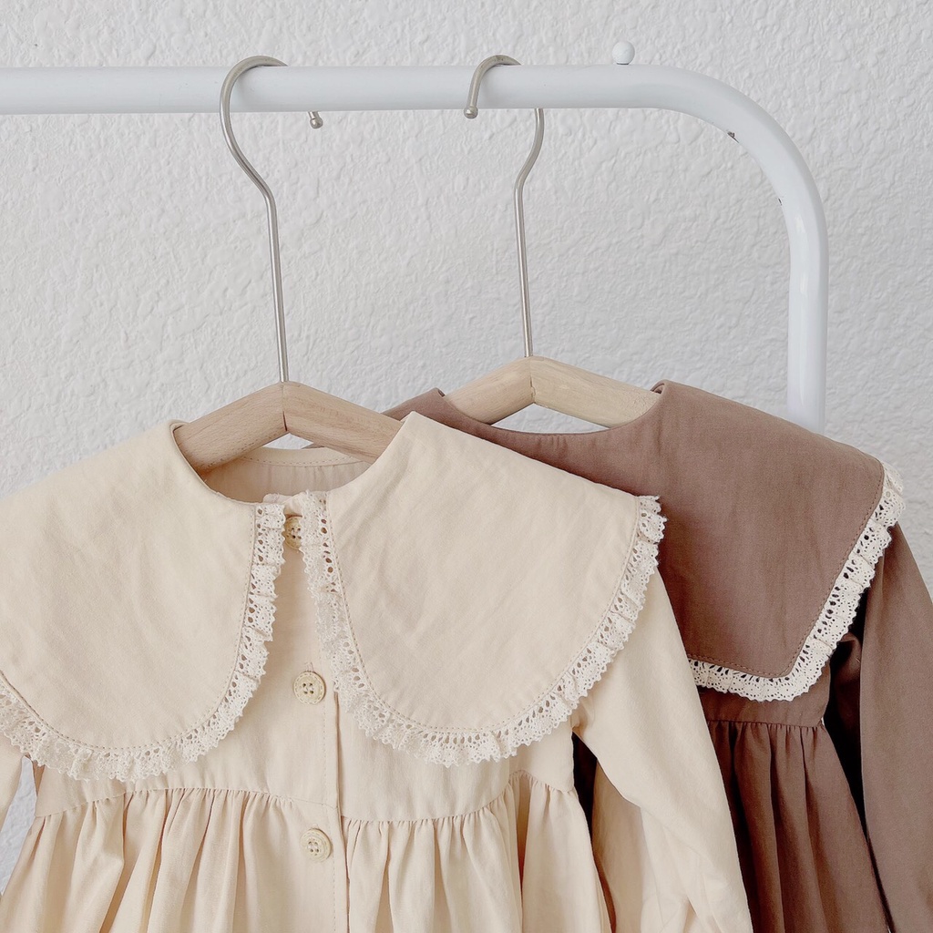 Áo khoác kaki dáng váy CỔ SEN TO viền ren cho bé gái 1-5 tuổi (Mã 100502)