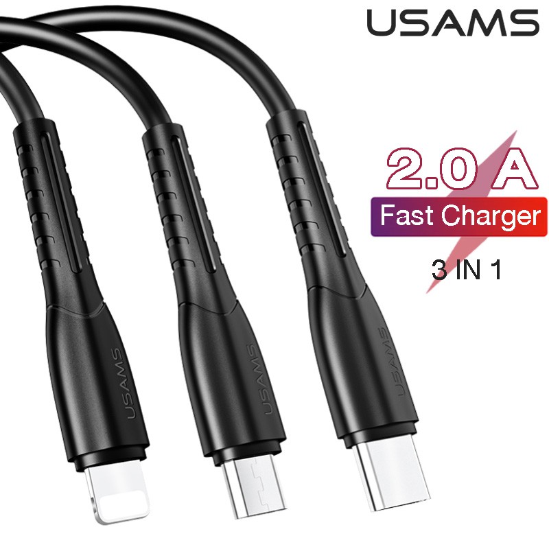 Usams Dây Cáp Sạc Nhanh U35 3 Trong 1 USB Micro Type C IP Dài 1M