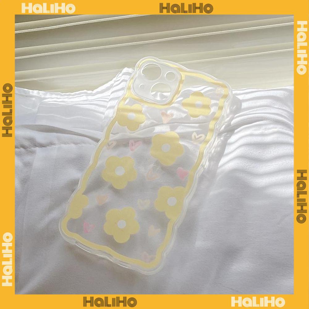 iPhone Case Silicone Soft Case Clear Case Wave Airbag Shockproof Camera Cover Protection Yellow Flower Compatible For iPhone 11 iPhone 13 Pro Max iPhone 12 Pro Max iPhone 7 Plus xr