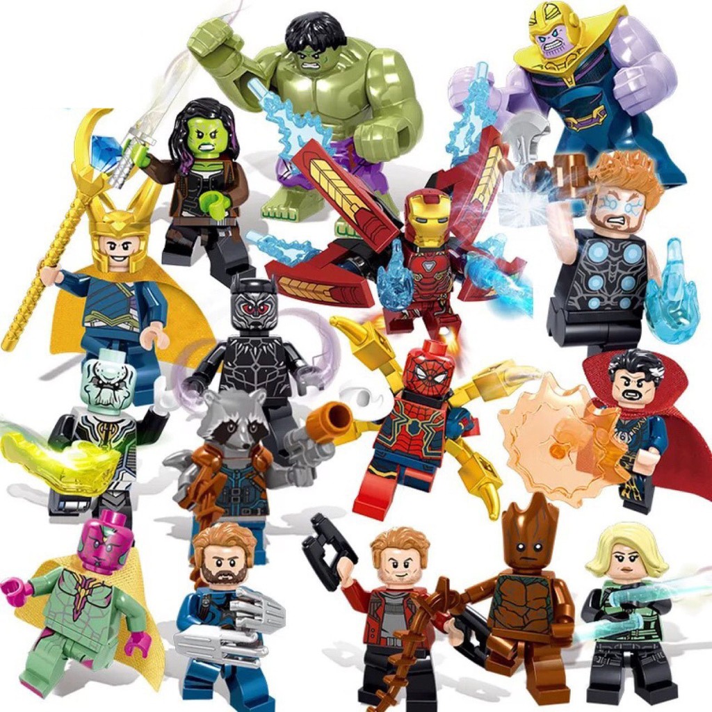 Combo 10 minifigures mô hình lắp ráp nhân vật ngẫu nhiên Superheroes Marvel city ninjago army