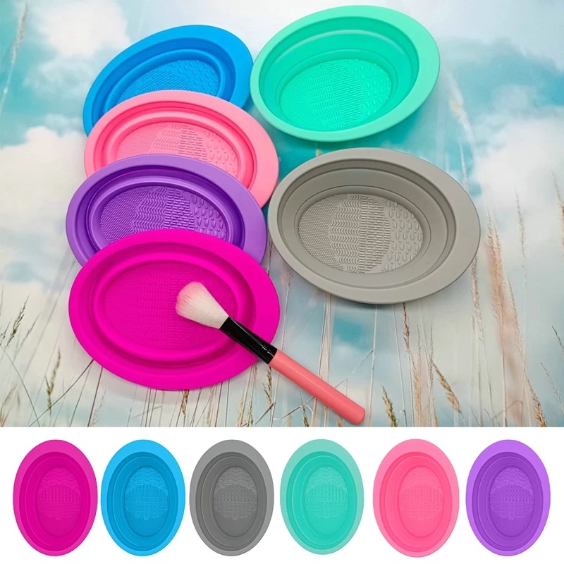 1 Dụng Cụ Vệ Sinh Cọ Trang Điểm Hình Quả Trứng Bằng Silicone Có Thể Gấp Gọn