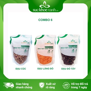 Combo 6 - Đậu lăng đỏ nguyên hạt & Đậu cúc & Đậu đỏ tây Sức Khỏe Xanh - 250g/túi - Hàng chính hãng