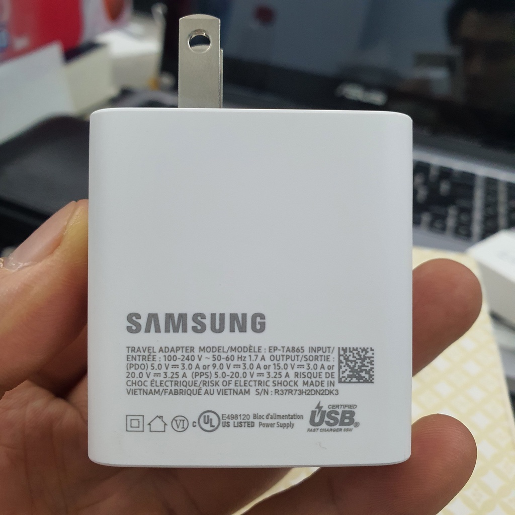 Củ Sạc Siêu Nhanh SAMSUNG 65W Chính Hãng CHÂN DẸT - TA865, Không Gồm Cáp, Nobox, Mới 100%, Bảo Hành 12 Tháng