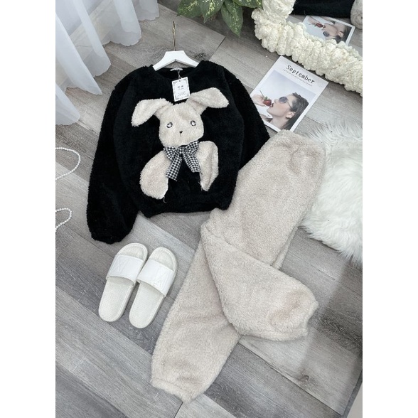 Bộ ngủ lông hình thỏ, quần áo ở nhà cute giữ ấm mùa đông | BigBuy360 - bigbuy360.vn