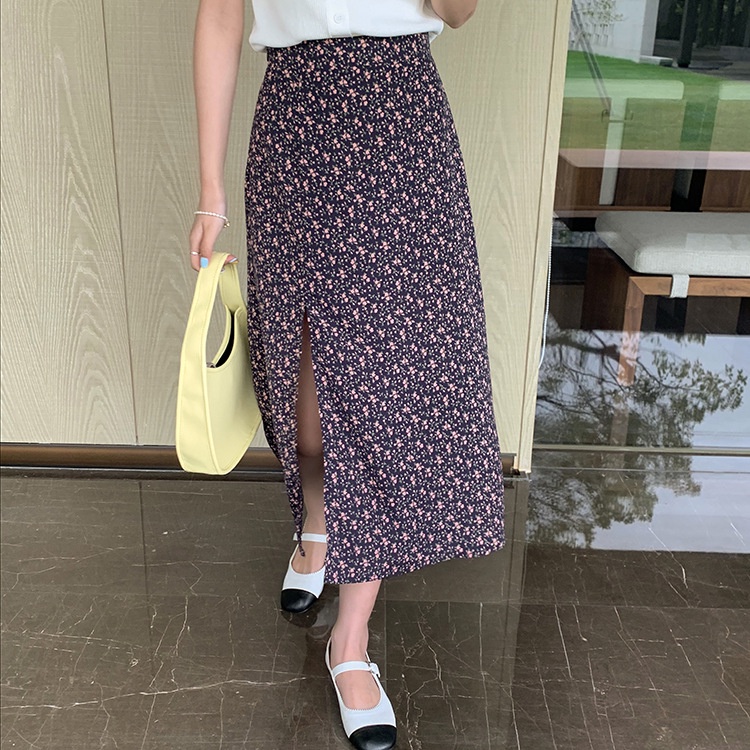 Chân váy Midi Dài Voan hoa Xẻ tà Thanh lịch Lưng cao Form chữ A Mùa Hè Ulzzang Hàn Quốc Váy Dài Midi Cạp cao Thời trang | BigBuy360 - bigbuy360.vn