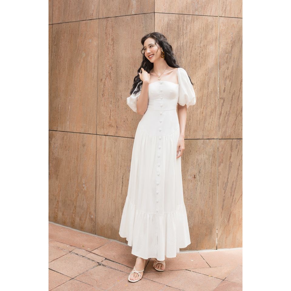 SÒ VINTAGE - REYNA Đầm maxi xô cổ U tay phồng phối nút | BigBuy360 - bigbuy360.vn