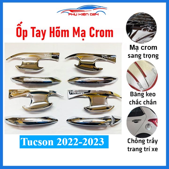 Ốp tay hõm Tucson 2022-2023 vân cacbon, mạ crom bảo vệ chống trầy cửa xe