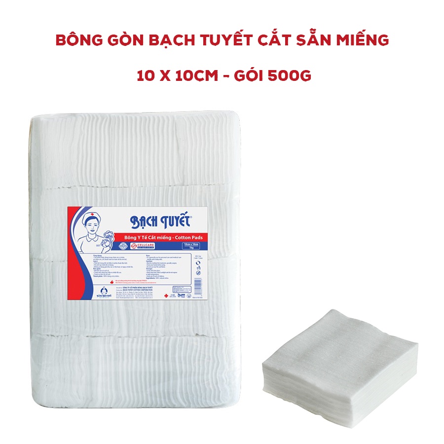 Bông Gòn Bạch Tuyết Cắt Sẵn Miếng 10×10cm - Gói 500g