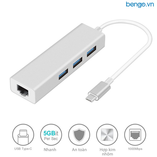 Cáp Chuyển USB-C Qua 3 Cổng USB 3.0 + Cổng LAN RJ45