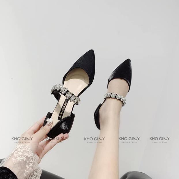 freeship Giày búp bê nữ quai kết đá chất đẹp siêu êm mới 2021, Giày bệt nữ mũi nhọn khoét eo chất lụa satin | BigBuy360 - bigbuy360.vn