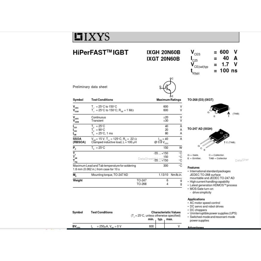 IXGH20N60B tháo máy