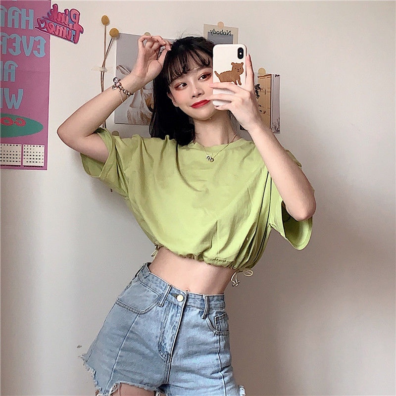 Áo croptop nữ tay ngắn cạp cao Hàn Quốc áo thun JL-TX-33