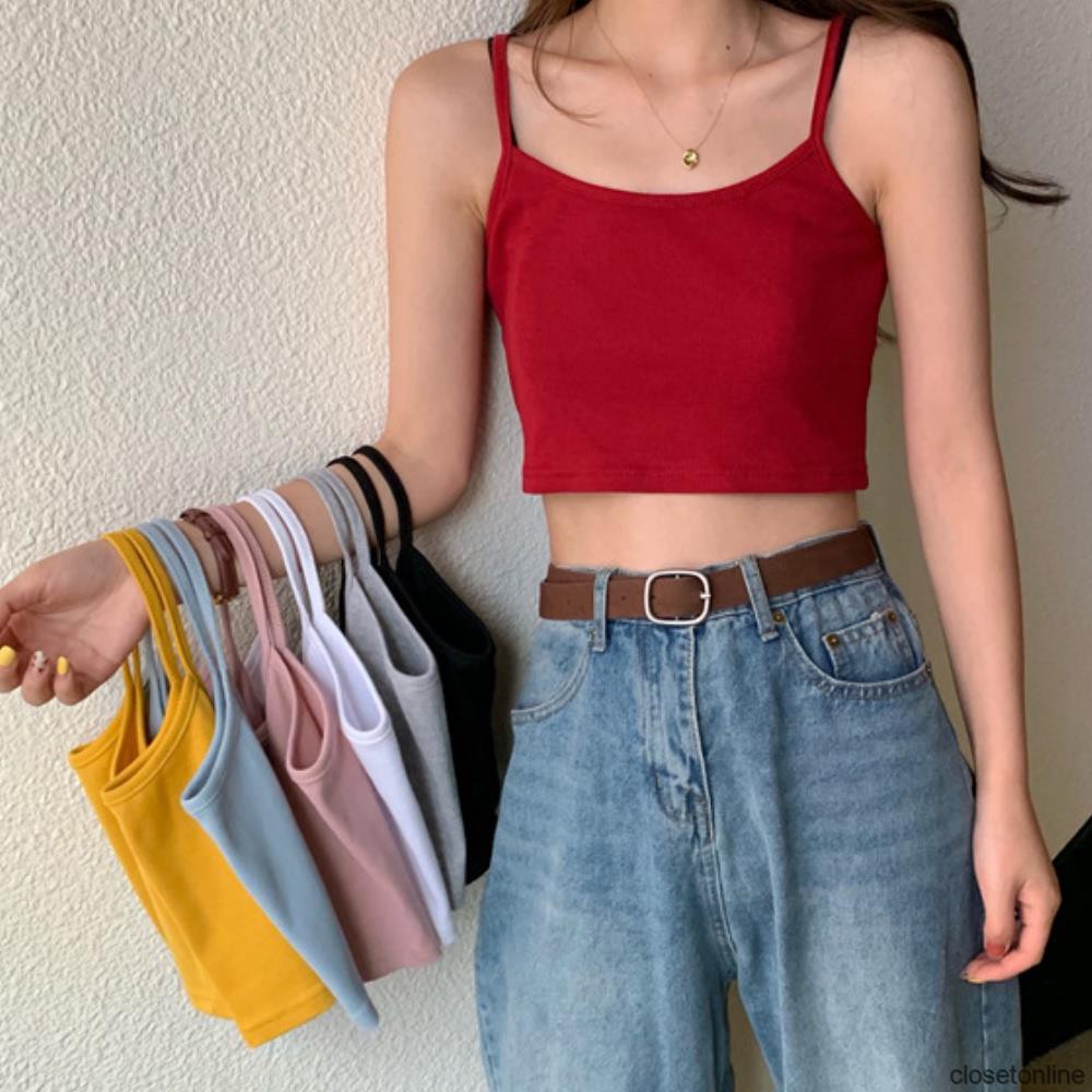 Áo Hai Dây Ngắn Màu Sắc Đơn Giản Chất Liệu Cotton Thời Trang Mùa Hè Cho Nữ | BigBuy360 - bigbuy360.vn