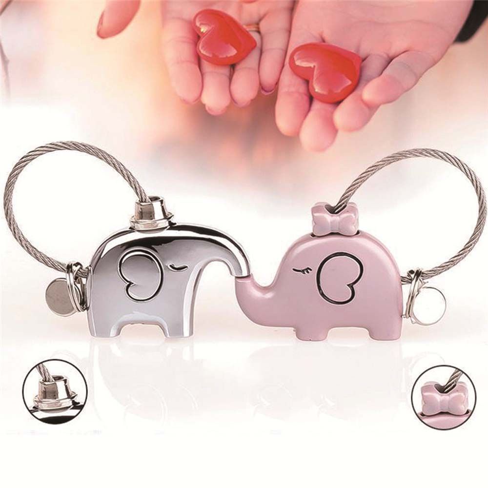 Móc khóa dây kim loại hình chú voi dễ thương dành cho cặp đôi