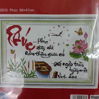 Tranh thêu chữ thập đồng hồ chữ phúc 222833