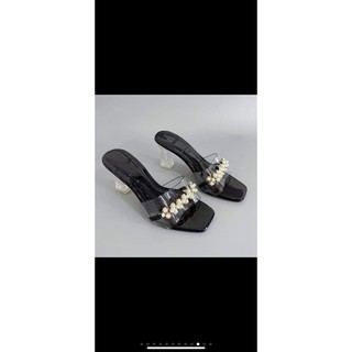 Ảnh thật giày đính phụ kiện màu đen 7 phân size 33 đến 44