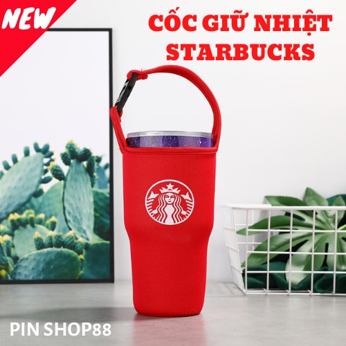 CỐC GIỮ NHIỆT STARBUCKS INOX 304 CAO CẤP, 900ML, sang trọng, tiện lợi - kèm túi xách, ống hút, chổi cọ