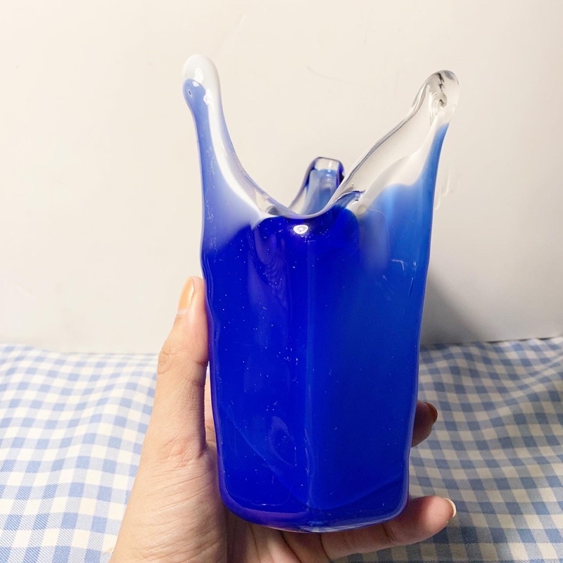 Bình lọ hoa thủy tinh handmade xanh coban phong cách Nhật bản