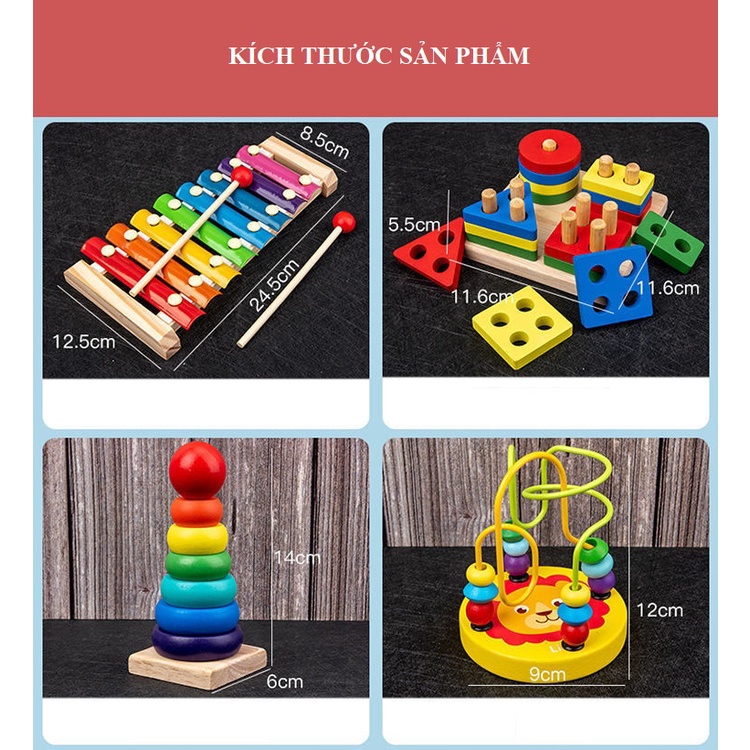 COMBO đồ chơi gỗ 6 in 1 Montessori cao cấp phát triển trí tuệ cho bé