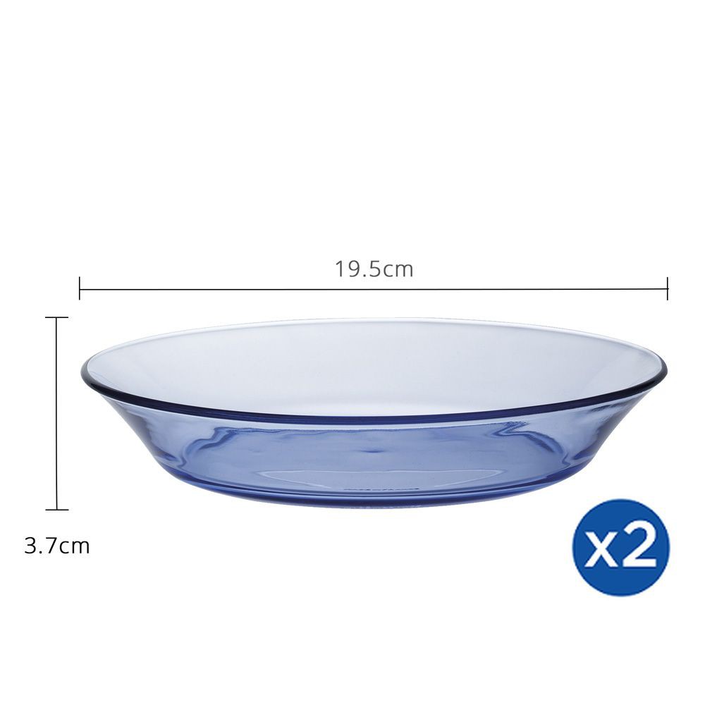 Bộ 2 dĩa D3007B Duralex - Lys Xanh Marine 19.5cm Thủy tinh cường lực cao cấp Pháp