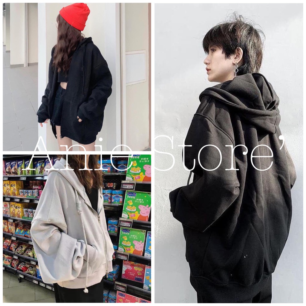 Áo Khoác Hoodie Nỉ 🦋 Phông Thun Dài Tay Bồng Khóa Kéo Kèm Mũ Ulzzang 2 Màu 🦋