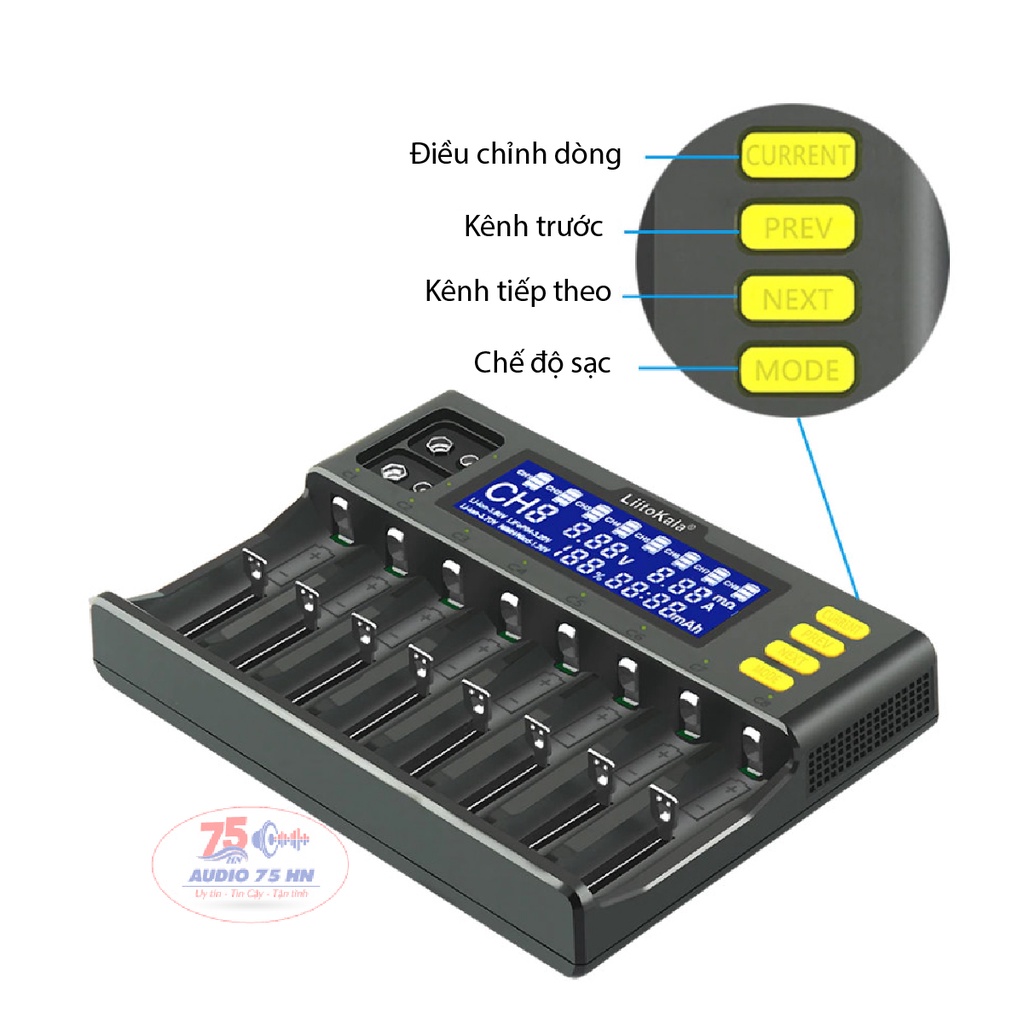 Bộ sạc pin Liitokala Lii-S8 cao cấp Charger Li-ion 3.7V NiMH 1.2V Li-FePO4 3.2V IMR 3.8V sạc pin 18650 26650 21700 26700